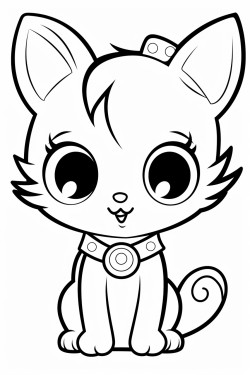 create anime kitty simple happy big eyes on a farm