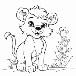 a cute liion  coloring bookvector white background black and white black drawing