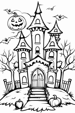 spooky castle with ghosts and vampire