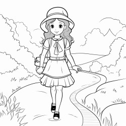 young lady walking on a path