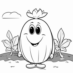 a cartoon character of a honeydew with a face in a garden
