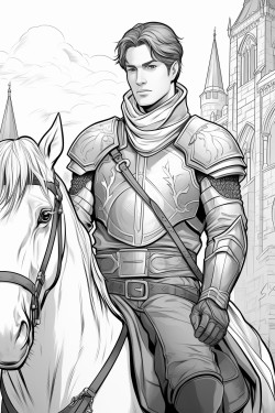 handsome prince on horseback in front of castle