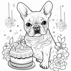 funny french bulldog with cake