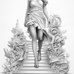 high heels walking confident flow skirt showing at the top of page