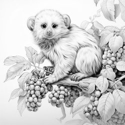 create a drawing of a marmoset eating blackberries