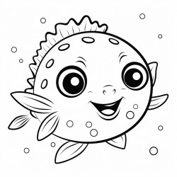 cute baby pufferfish with a happy expression and tiny fins