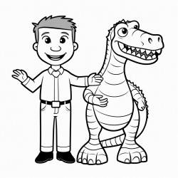 a human man with a regular human body but replace his arms with dinosaur arms