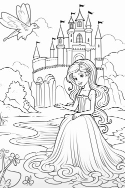 butterflies mermaids fairies in a river with a rainbow and a waterfall there is a castle in the background