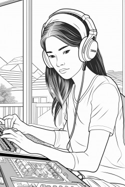 korean american 30 year old girl mixing audio for a concert