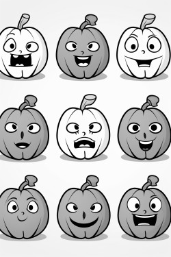 draw a variety of pumpkins with different facial expressionshappy silly spooky and surprised
