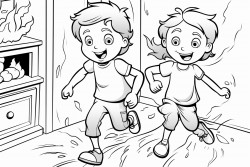 two kids in the  leaving room and the floor is lava