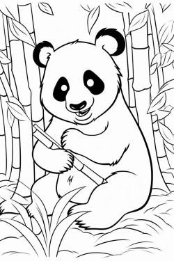 giant panda  a panda eating bamboo sitting among bamboo trees in a peaceful forest