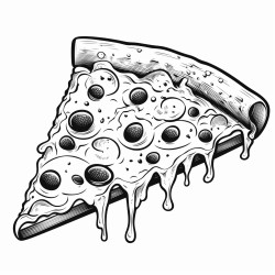 a simple pizza slice with melting cheese pepperoni and olive slices