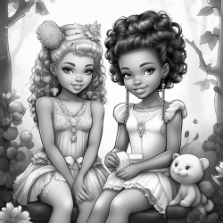 two little african american fairies with ponytails and bows playing together