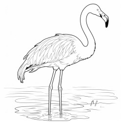 a full body coloring page of a flamingo
