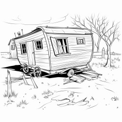 abandoned caravane in front of abandoned house