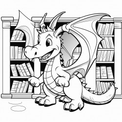 a library with a dragon inside