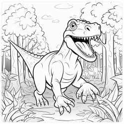 dinosaurio t rex comiendo en un bosque