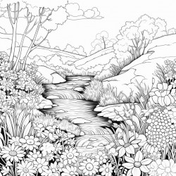 meadows with flowers and a small river