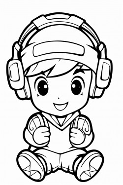bw outline art for kids coloring book outline in bold black lines white background with gamer theme