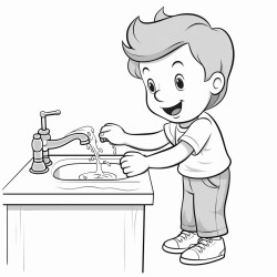 a kid rubbing and washing his hands under the tap water