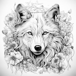 wild coyote kaleidoscope mandala thick lines no shades square bleeding coloring page