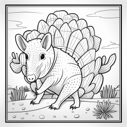 generate a coloring page with a prickly pear cactus armadillo and word art that says prickly pear