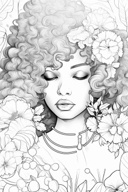 african american woman surrounded by flowers and intricate pattern with a blank space to write bible verse