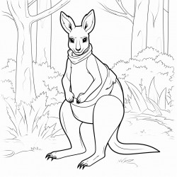 a kangaroo wearing a black belt in the forest