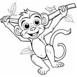 a playful monkey swinging from a tree branch