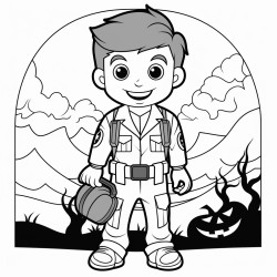 a friendly looking emt with spooky halloween background