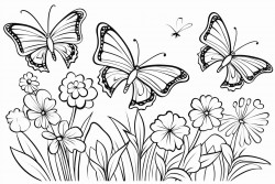 figuras para recortar y pegar para formar un paisaje primaveral con gatos flores y mariposas