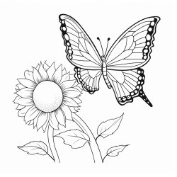 butterfly flying to sunflower