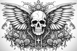 tombstones with cross skull and wings