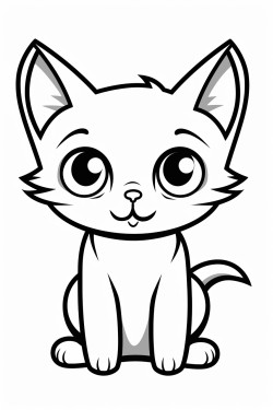 coloring page of a cartoon cat white background high quality black line art