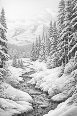 grayscale winter landscape
