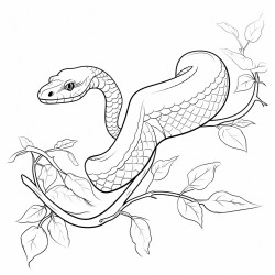 un serpent enroul sur une branche avec quelques feuilles
