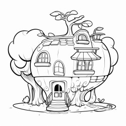 big peach fantasy house inside peach with windows