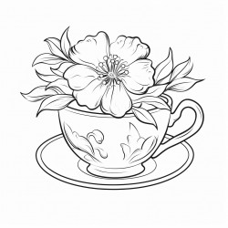 cup with teabag tag coming out little flower on cup