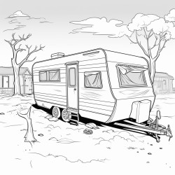 caravane in background abandoned house