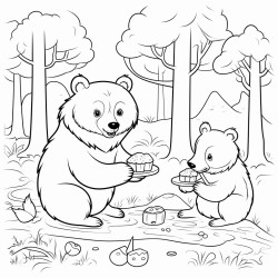 bear eat honey in forest with fox