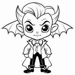 halloween themed coloring page with a cute vampire with a bow
