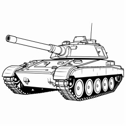 an army tank side view no color no shading bold lines