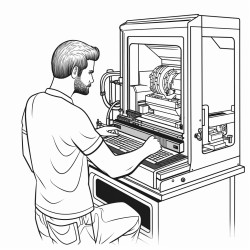 a machinist standing at a cnc machine inputting a program