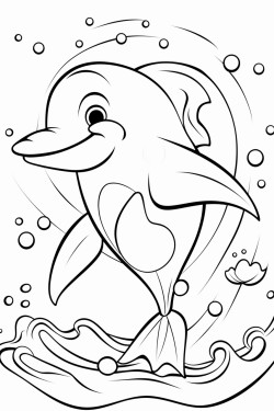 a friendly dolphin jumping through waves with bubbles