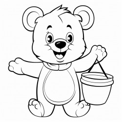 a friendly bear waving with a honey pot beside it simple bold lines for easy coloring