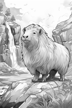 capibara in the waterfall