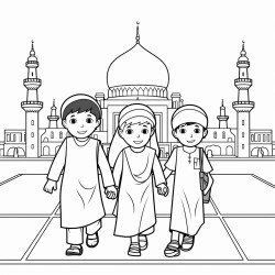 muslims kids going to the masjid no faces