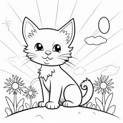 a kitty cat sitting in the background looking at the sun