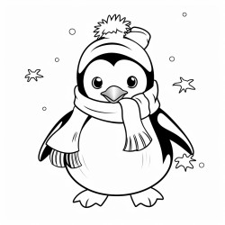 a cute pinguin dressed for christmas making a snow man
